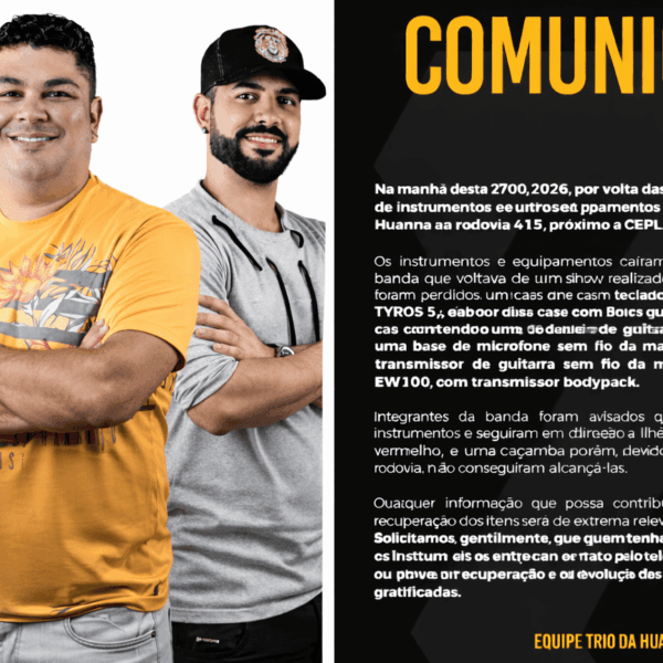 Banda Trio da Huanna perde instrumentos após bagageiro de ônibus abrir na BR-415