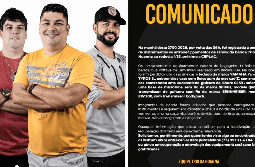 Banda Trio da Huanna perde instrumentos após bagageiro de ônibus abrir na BR-415
